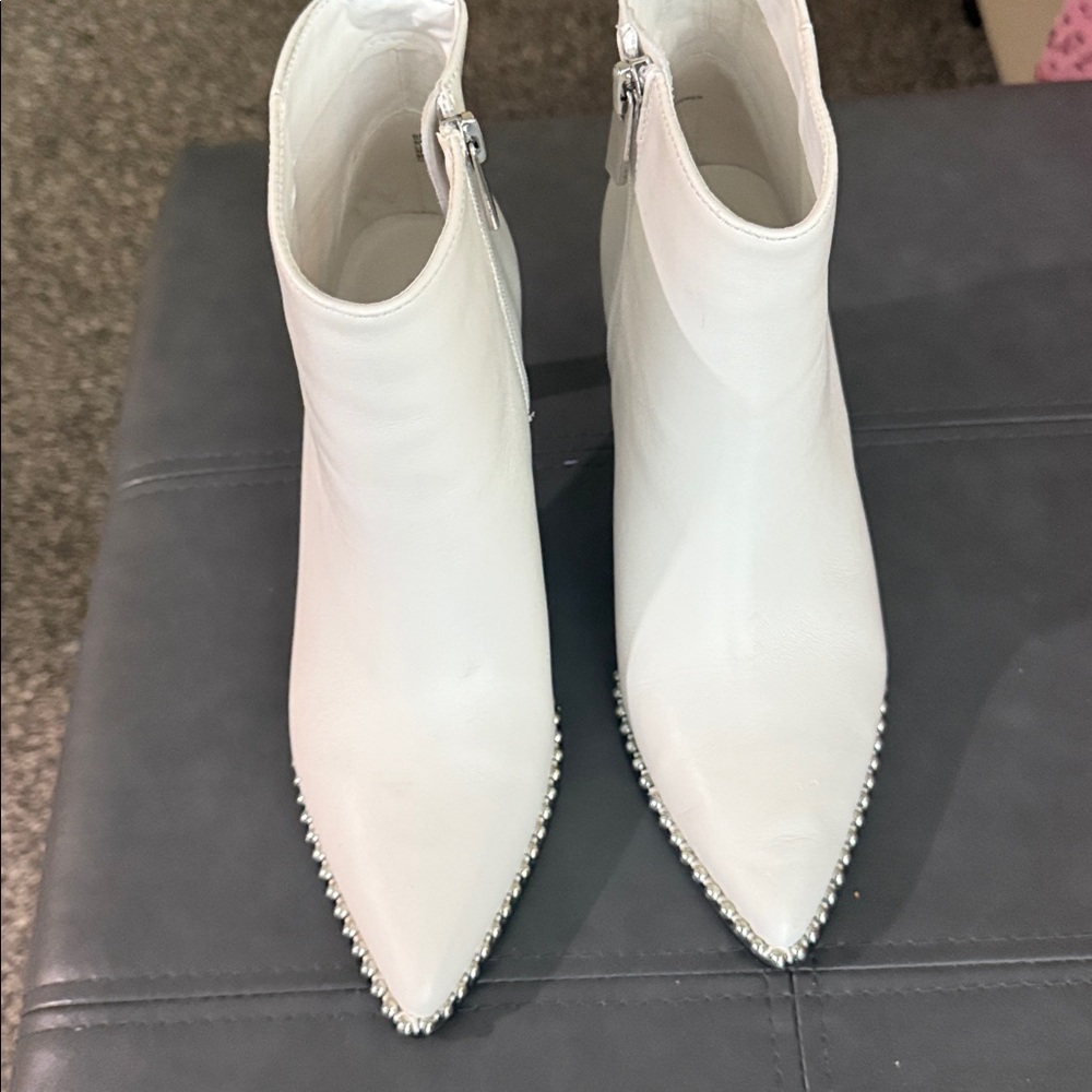 Elegant White Ankle Boots with Studs